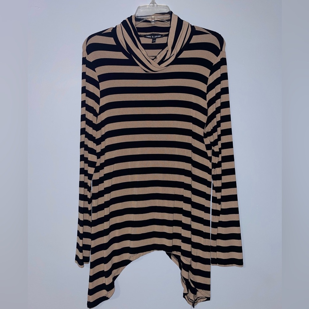 🐻Cable & Gauge Women’ Striped Tunic - Black and Tan